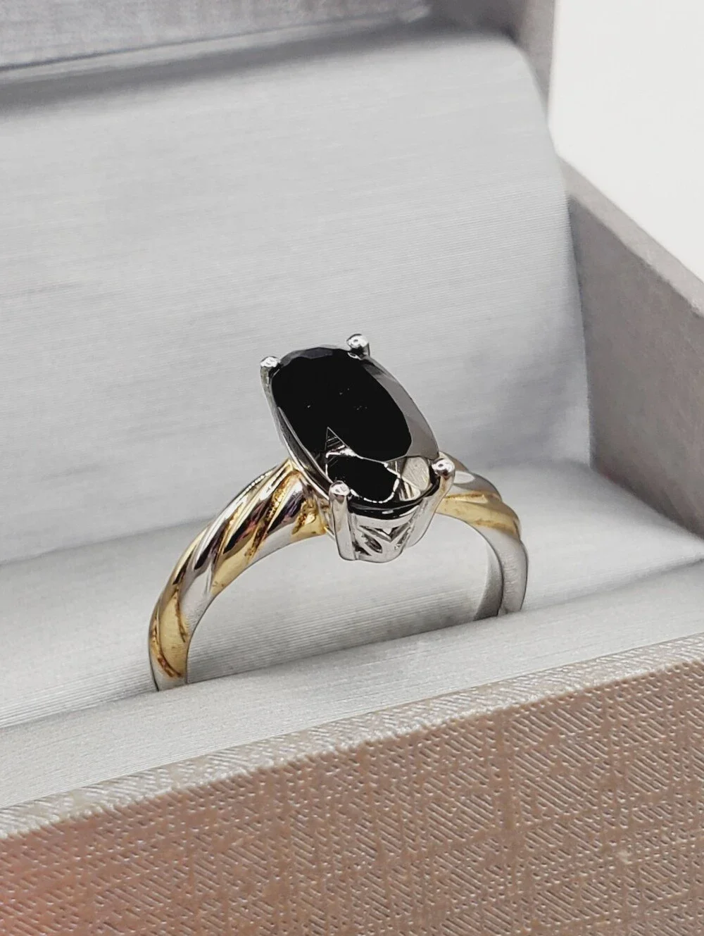 Oval Black Spinel Yellow Gold - 925 Sterling Silver Two Tone Ring